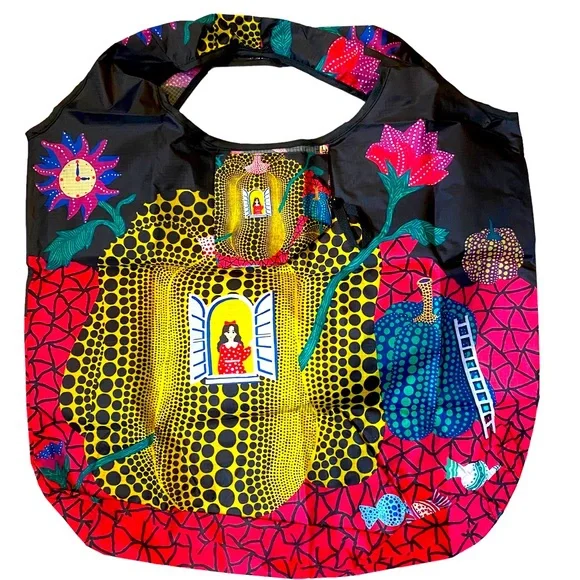 YAYOI KUSAMA LARGE COLORFUL SHOPPER BAG: GIRL LOOKING OUT OF PUMPKIN WINDOW - Picture 2 of 10